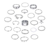 Set di 21 anelli per nocche in oro e argento da donna, impilabili, per nocche e pollice, a forma di cuore, con perle, set di anelli aperti per donne e ragazze, Inner diameter: 16/17/18mm, Metallo, Non