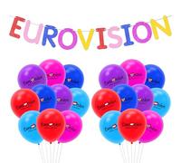 Set di 21 decorazioni per feste Eurovision 2026, palloncini in lattice multicolore da 30 cm e striscione Eurovision glitterato, forniture a tema Vienna 2026 per feste a tema Eurovision Song Contest