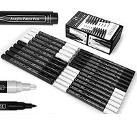 Set di 21 pennarelli acrilici extra fini da 0,7 mm in bianco e nero e punta media da 3,0 mm per pittura su roccia, tela, tazze, metallo, pittura su vetro, tessuto, legno, fai da te. Non tossico