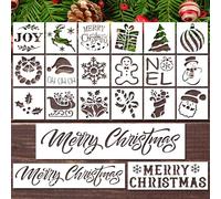Set di 21 stencil natalizi in plastica, riutilizzabili, vintage, per dipingere renne, albero di Natale, Babbo Natale, modelli da disegno fai da te per legno, zerbino, finestra
