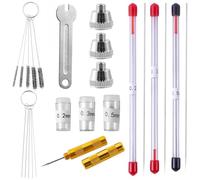 Set di 21 tappi per ugelli in acciaio per aerografi, parti di ricambio, set di manutenzione, spazzole, chiave ad ago per un funzionamento fluido, kit di pulizia con chiave inglese
