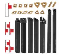 Set di 21 utensili per tornitura con inserti in carburo e supporti in acciaio per la lavorazione dei metalli, tra cui operazioni di filettatura, separazione e scanalatura