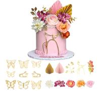 Set di 22 decorazioni per torte, design minimalista con volto di donna, fiori artificiali, farfalle dorate, eucalipto per torte e decorazioni per feste