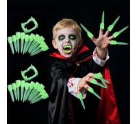 Set di 22 denti da vampiro per Halloween, 20 dita zombi fosforescenti e 2 denti da vampiri di Halloween per Halloween, accessori decorativi per feste cosplay