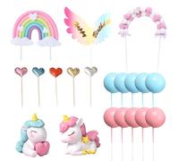 Set di 22 inserti per torta di cavallo arcobaleno, stelle arcobaleno, nuvole, inserti per ali di compleanno, set di decorazioni per torte di compleanno per bambini