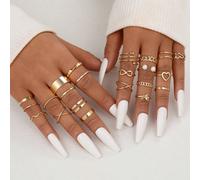 Set di 22 pezzi di anelli vintage con cuori cavi e farfalle, set di gioielli da donna con anelli in metallo a forma geometrica e a spirale Tagli UnicaLega di ferro