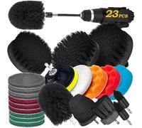 Set Di 23 Accessori For Spazzole For La Pulizia Del Trapano Con Tamponi For Strofinare, Tamponi For Lucidatura, Attacco Lungo Estensibile For Prodotti For La Pulizia Dell'auto, Doccia(Black)