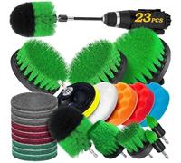Set Di 23 Accessori For Spazzole For La Pulizia Del Trapano Con Tamponi For Strofinare, Tamponi For Lucidatura, Attacco Lungo Estensibile For Prodotti For La Pulizia Dell'auto, Doccia(Green)
