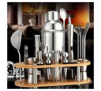 Set di 23 agitatori per cocktail in acciaio inossidabile con supporto ovale in bambÃ¹ staccabile - Set