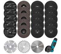 Set di 23 dischi da taglio e a ventaglio, 75 mm, 75 x 1,2 x 10 mm, dischi da taglio per piccoli Flex, smerigliatrice angolare per levigare, tagliare e lucidare metallo, legno, pietra e plastica