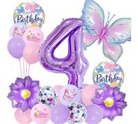 Set di 23 palloncini di compleanno, palloncini con numero farfalla, decorazioni per feste per il 4° compleanno per ragazze, con lamina e palloncino in lattice, per baby shower, forniture per feste a