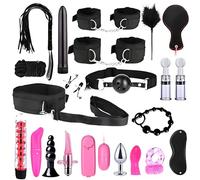 Set di 23 pezzi per bondage multifunzionale, kit di plug anali con cinghie in nylon e peluche BDSM per giochi di allenamento di coppia -LC21ITW (Nero:Z)