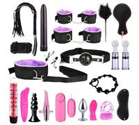Set di 23 pezzi per bondage multifunzionale, kit di plug anali con cinghie in nylon e peluche BDSM per giochi di allenamento di coppia -LC21ITW (Viola:Z)
