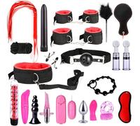 Set di 23 pezzi per bondage multifunzionale, kit di plug anali con cinghie in nylon e peluche BDSM per giochi di allenamento di coppia -LC21ITW (Rosso:Z)