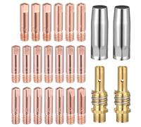 Set di 24 accessori per saldatura MIG/MAG, parti usurate con 20 ugelli M6 0,6 0,8 0,9 1,0 1,2 mm, 5 ugelli per saldatura, 2 bocchette, 2 isolatori, 1 chiave per torcia MIG MAG MB15AK