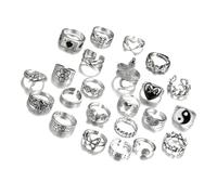 Set di 24 anelli gotici per donne e uomini, in argento, punk, grunge, gioielli vintage con cuore e serpente, fiori e farfalle
