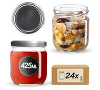 Set di 24 barattoli Mason Jar KADAX 425ml TO82 argento, vasetti per conserve con coperchio a vite, barattoli ermetici Twist-off, preparazione dei pasti, Overnight Oats, pasta madre