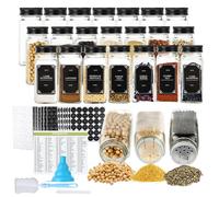 Set di 24 barattoli per spezie, 120 ml, rettangolari in vetro con spargitore, ermetici da 4 oz con coperchio in alluminio, con 648 etichette, penna, imbuto e pennello, per pepe, erbe, sale e