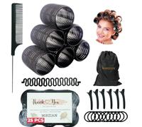 Set di 24 bigodini extra large per capelli, include 6 bigodini (76 mm) per volume dei capelli, 10 telai con pettine e treccia, bigodini auto-aderenti senza calore per volume, onde e frangia