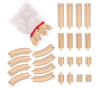 Set di 24 binari per treni in legno, con custodia per riporre i binari, include adattatori maschio/femmina, 100% compatibili con tutte le principali marche tra cui Thomas, Brio, Melissa e Doug