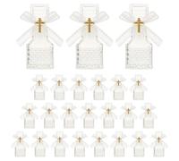 Set di 24 bottiglie per acqua santa con 24 spille a croce e fiocco in pizzo, 50 ml, contenitore vuoto per santa prima comunione, chiesa, bomboniere, regali di Gerusalemme, cattolici cristiani