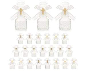 Set di 24 bottiglie per acqua santa con 24 spille a croce e fiocco in pizzo, 50 ml, contenitore vuoto per santa prima comunione, chiesa, bomboniere, regali di Gerusalemme, cattolici cristiani