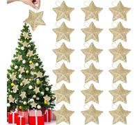 Set di 24 decorazioni natalizie, albero di Natale scintillante, 5 x 5 cm, decorazioni per albero di Natale, stelle tridimensionali, per feste, camini, finestre, decorazioni da tavolo