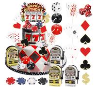 Set di 24 decorazioni per torte da casinò con mini slot machine giocattolo per torte da poker, topper per cupcake per casinò di Las Vegas Casino Night a tema feste di compleanno forniture
