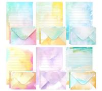 Set di 24 fogli colorati di carta da lettere e buste per acquerello, con 12 buste, graziosi stili ad acquerello, design stampato per lettere d'amore, inviti per feste
