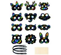 Set di 24 maschere di animali per bambini, set di 24 pezzi con nastri per graffiare, per fai da te, per regali di compleanno per bambini, giochi, feste, pensierini