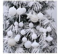 Set di 24 palline di Natale in schiuma per la decorazione dell'albero, leggere e progettate per essere appese su alberi di Natale naturali o artificiali (bianco)