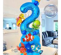 Set di 24 palloncini a tema oceano per compleanno, include 1-9 palloncini grandi da 32 pollici in foil blu, palloncini a forma di pesciolino pagliaccio, polpo, cavalluccio marino, aragosta, palloncini