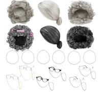 Set di 24 parrucche da vecchia signora, parrucca grigia con occhiali e collana di perle, kit per travestimento da nonna per il 100° giorno di cosplay, feste, Giornata mondiale del libro, Grigio