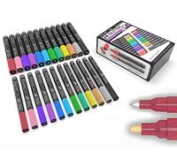 Set di 24 pennarelli acrilici glitter punta extra fine e media per pittura su roccia, vetro, tazze, tessuto, legno, tela, carta, non tossico, porcellana, a base d'acqua, ad asciugatura rapida