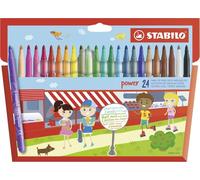 Set di 24 pennarelli Stabilo Power Pack colorati - Punta media da 2 mm - Inchiostro lavabile - Cappuccio ventilato - Colori assortiti