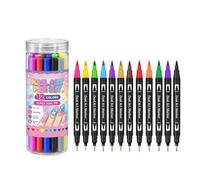 Set di 24 penne per nail art a doppia punta con due pennelli, B | Formula ad asciugatura rapida, non necessita di lampada UV, pittura fai da te, punta a pennello a doppia estremità