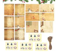 Set di 24 pezzi di carta da lettere e buste vintage natalizia, con 24 buste, corda di canapa da 20 m,24 adesivi e accessori di Natale adatti per inviti, lettere, biglietti di ringraziamento, congratu