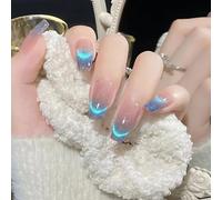 Set di 24 pezzi di kit per manicure francese trasparente blu con effetto occhi di gatto adatto per donne, adatto per feste, danza e unghie press-on per uso quotidiano, forniture per unghie. Blocchi di