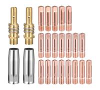 Set di 24 pezzi di parti usurate, accessori per saldatura con 20 bocchette di alimentazione M6 0,6 mm, 0,8 mm, 0,9 mm, 1,0 mm, 1,2 mm, 2 ugelli per gas, 2 torce per saldatura, set adatto per 15 AK