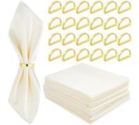 Set di 24 portatovaglioli dorati con tovaglioli di raso, 17 x 17 tovaglioli di stoffa e supporti in metallo per matrimoni, feste e cene