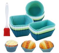 Set di 24 Stampi in Silicone per Muffin - 3 Forme: Rettangolare, Quadrato, Rotondo - Riutilizzabili Stampi Muffin Silicone, Senza BPA - Ideali per Cupcake, Torte, Creme e Budino