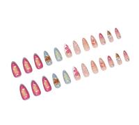 Set di 24 unghie a pressione con disegni di mandorle francesi e unghie finte 3D a forma di conchiglia marina per gli appassionati di arte delle unghie