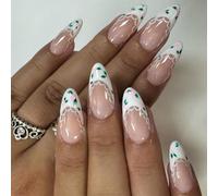 Set di 24 unghie artificiali con finitura lucida, a pressione, copertura completa, unghie finte adesive Nafor eleganti per donne e ragazze