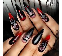 Set di 24 unghie artificiali con gocce di sangue per Halloween, design ispirato a ragnatela facile da applicare, per feste in costume con gocce di sangue