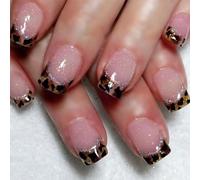 Set di 24 unghie artificiali con stampa leopardata, quadrate, per donne e ragazze, in acrilico lucido