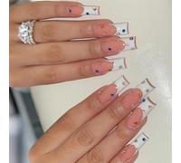 Set di 24 unghie lunghe quadrate a pressione con strass colorati artificiali per le donne in cerca di arte alla moda multicolore decorazione per unghie