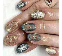 Set di 24 unghie natalizie con disegni lucidi, unghie finte in acrilico, unghie artificiali per manicure per occasioni festive