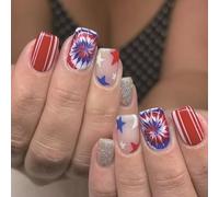 Set di 24 unghie patriottiche per Independence Day Press su acilico falso con design a stella, decorazione per il giorno dell'indipendenza, nail art