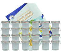 Set di 24 vasetti da 140 ml Vasetti anti-rottura con 24 coperchi di vetro, 24 guarnizioni e 48 fermagli, incluso ricettario Diamant-Zucker Gelierzauber