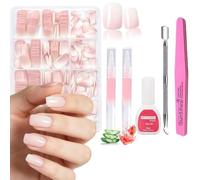 Set di 240 unghie finte corte quadrate, a lunga durata e naturali, 12 misure, con colla, lima, cursore e 2 sieri, set per manicure